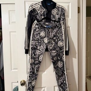 Adidas Floral Black and White Women's Track Pants and Jacket